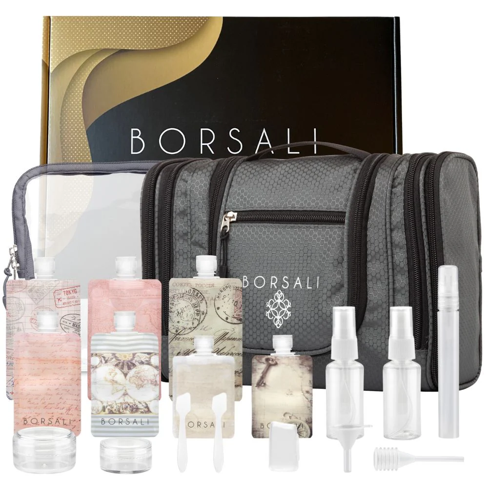 Complete 20 piece Toiletry Bag and Bottles Set